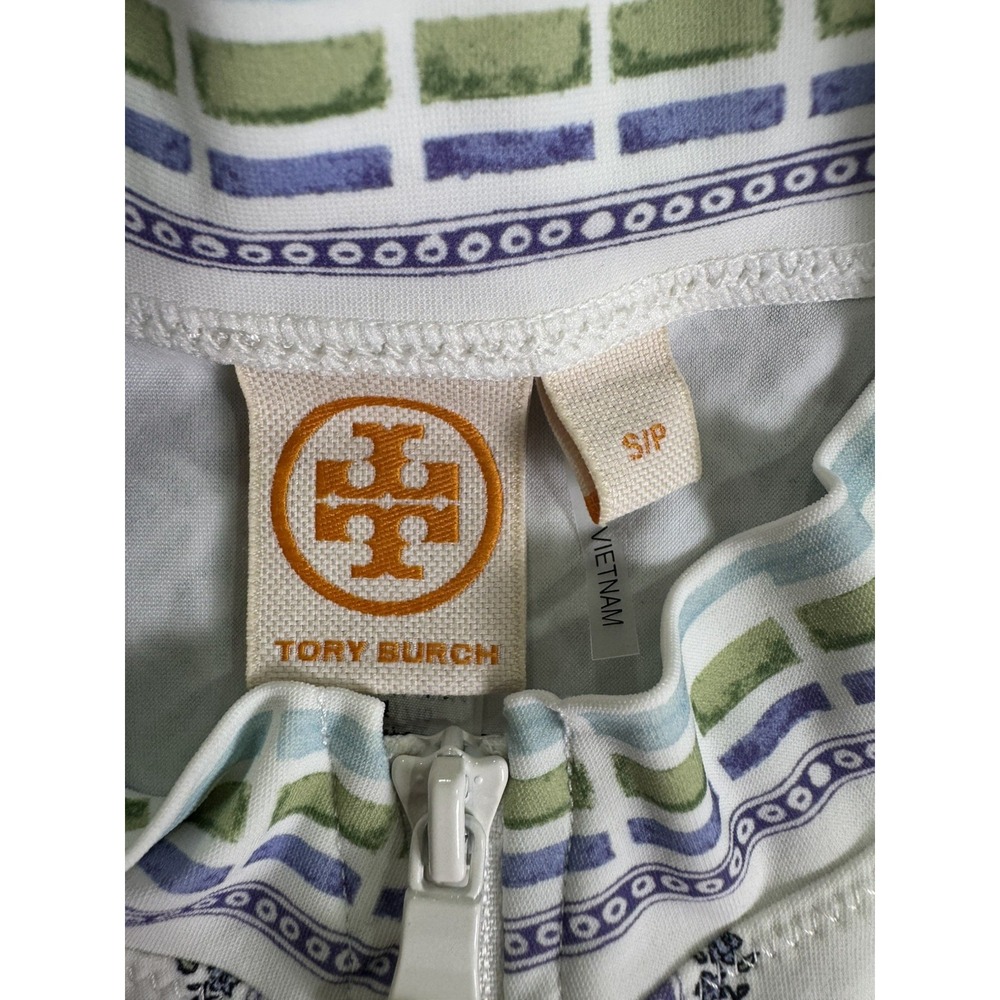 TORY BURCH Talia Botanical Printed Stretch Long Sleeve Quarter Zip Size S - Picture 4 of 8